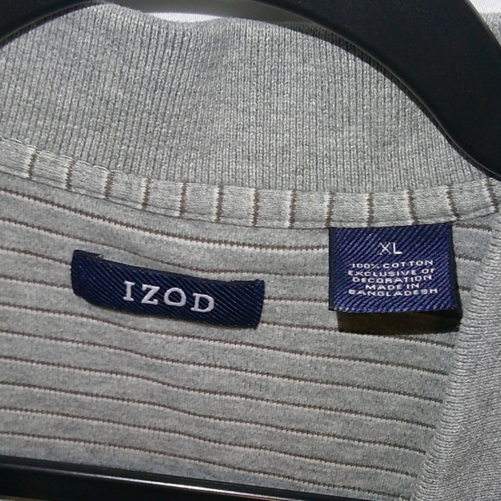IZOD Mens XL Gray Striped Short Sleeve Polo‎ Golf Casual Shirt - Picture 3 of 3
